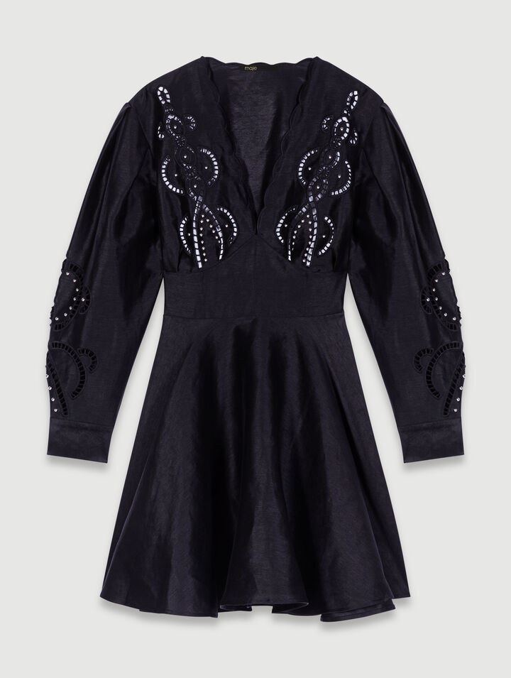 Kurzes Leinenkleid mit Stickerei