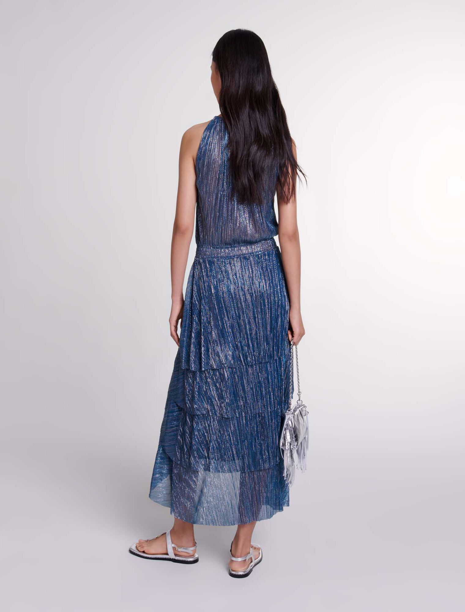Langes Lamee-Kleid mit Volants