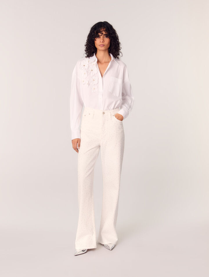 Lange Bluse mit Blumenstickerei