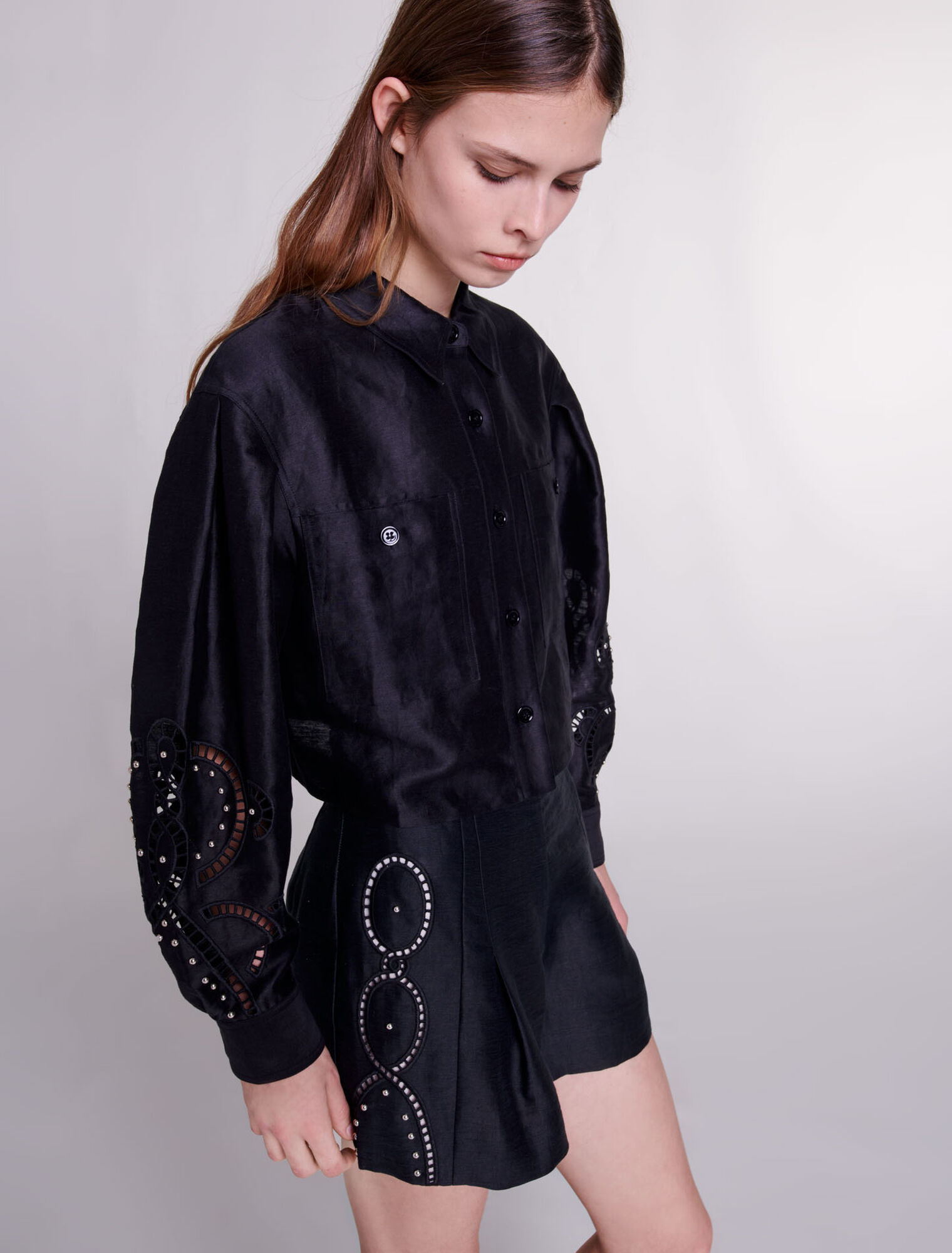 Leinen-Shorts Nieten & Lochmuster