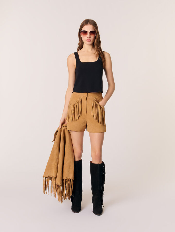 Shorts mit Fransen aus Nubuk