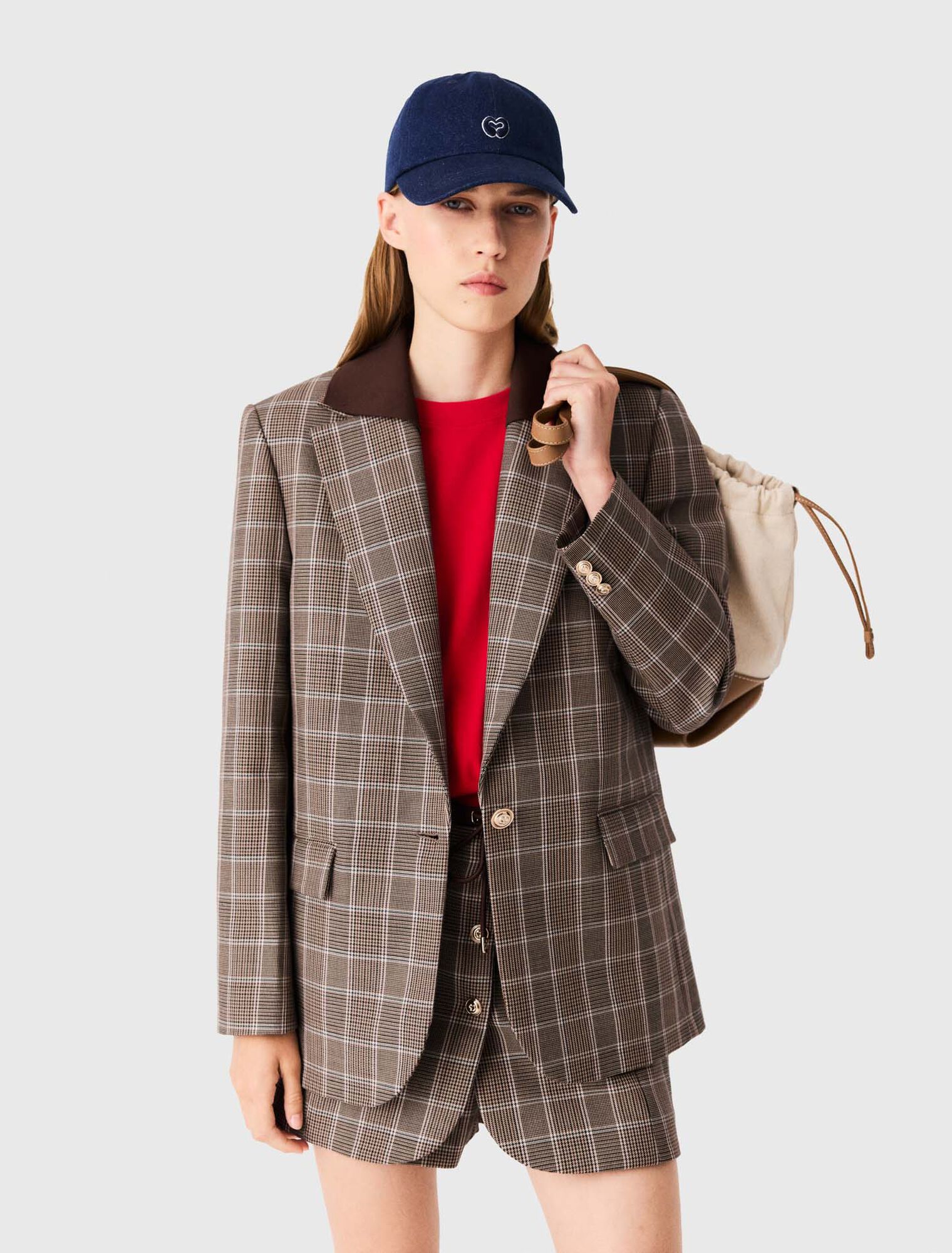 Karo-Jacke mit abnehmbarem Kragen