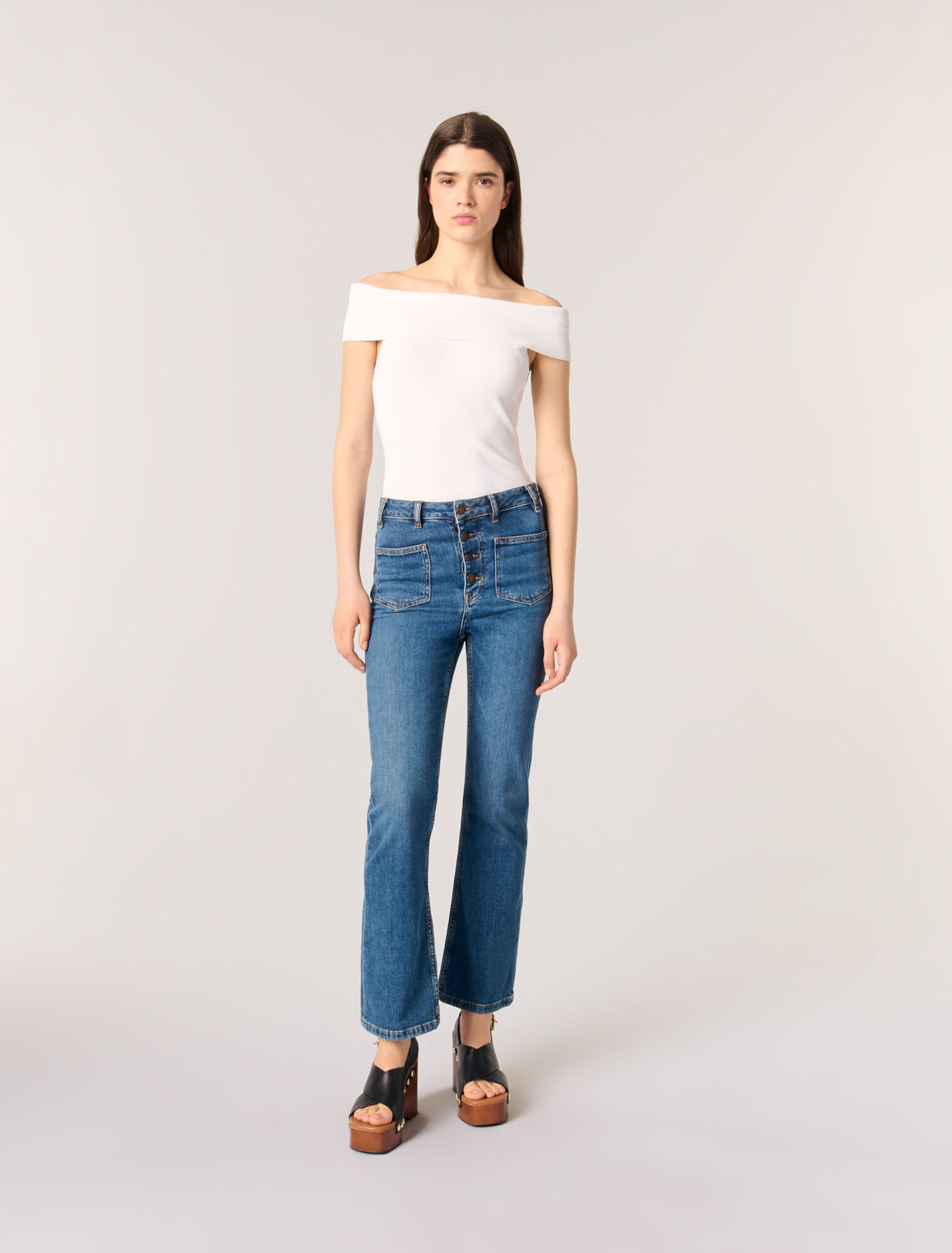 Rippstricktop mit Bardot-Kragen