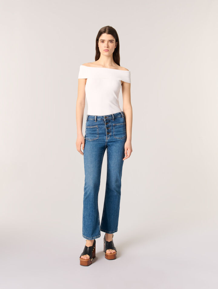 Rippstricktop mit Bardot-Kragen
