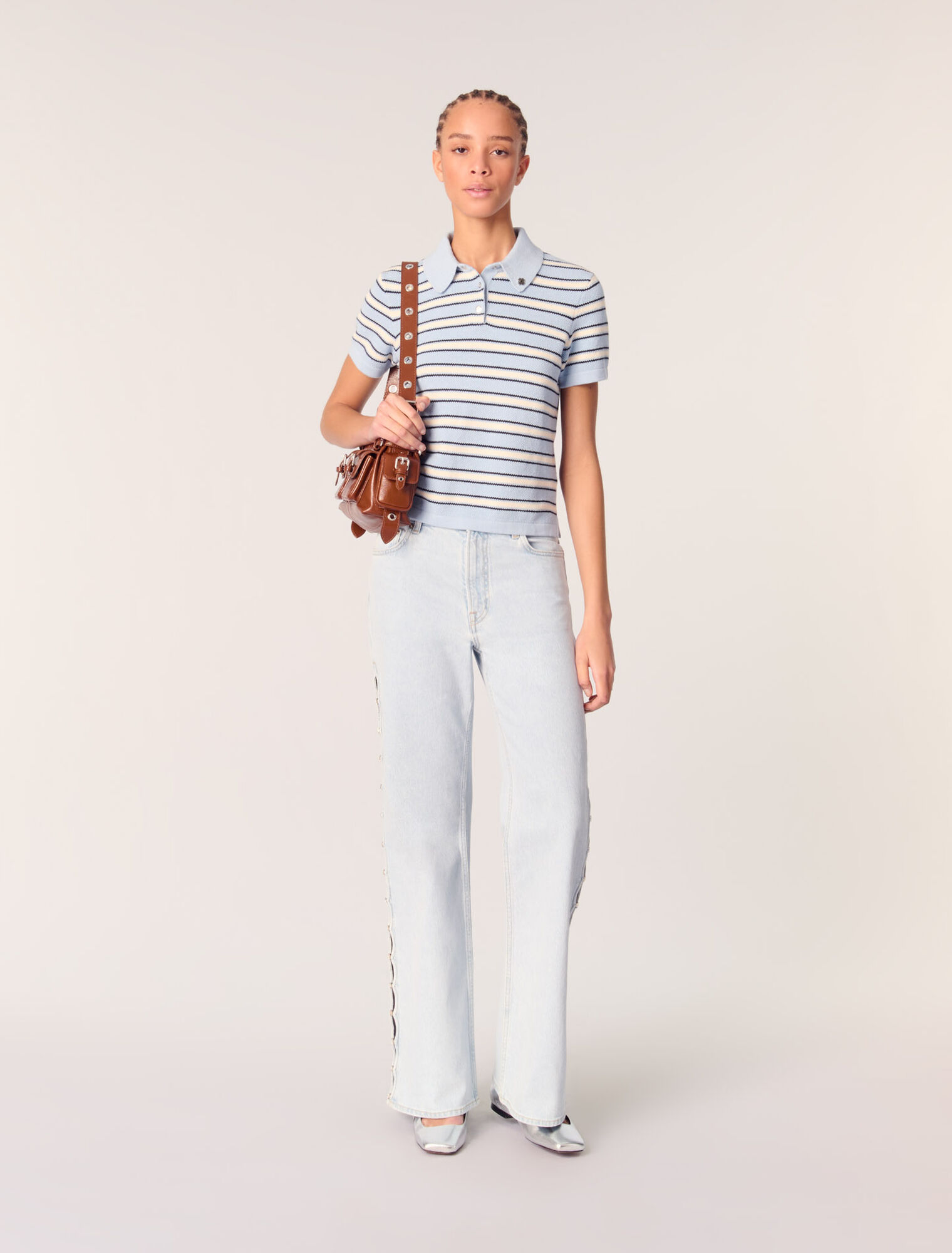 Poloshirt aus Strick mit Streifen