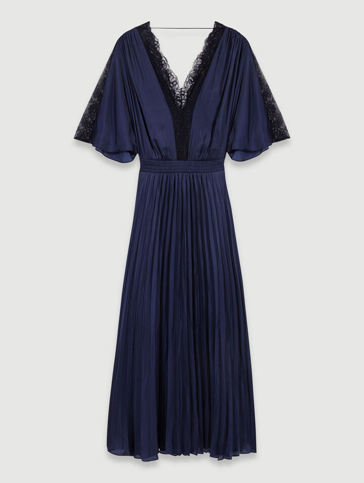 Langes Plissee-Kleid mit Spitze
