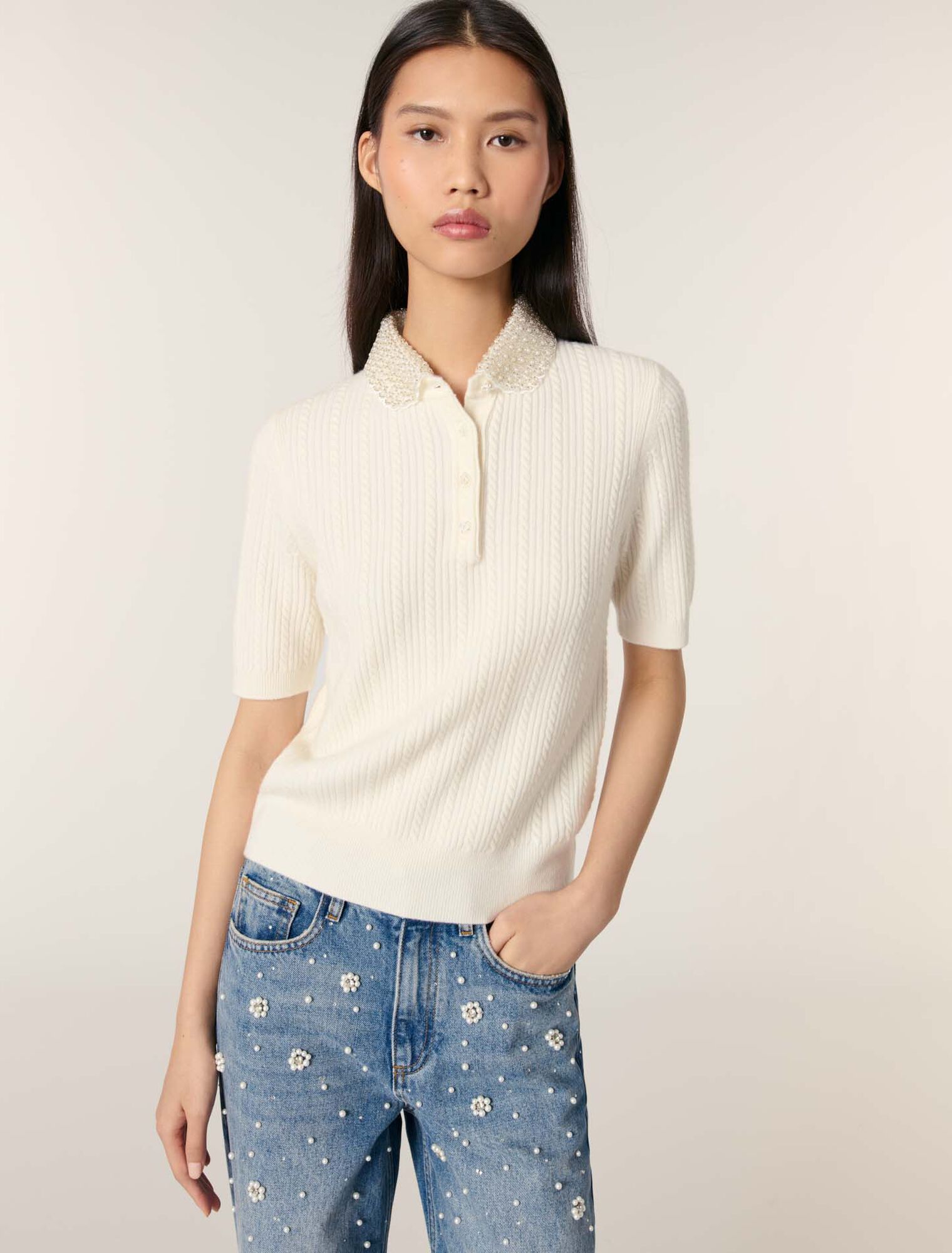 Strick-Poloshirt mit abnehmbarem