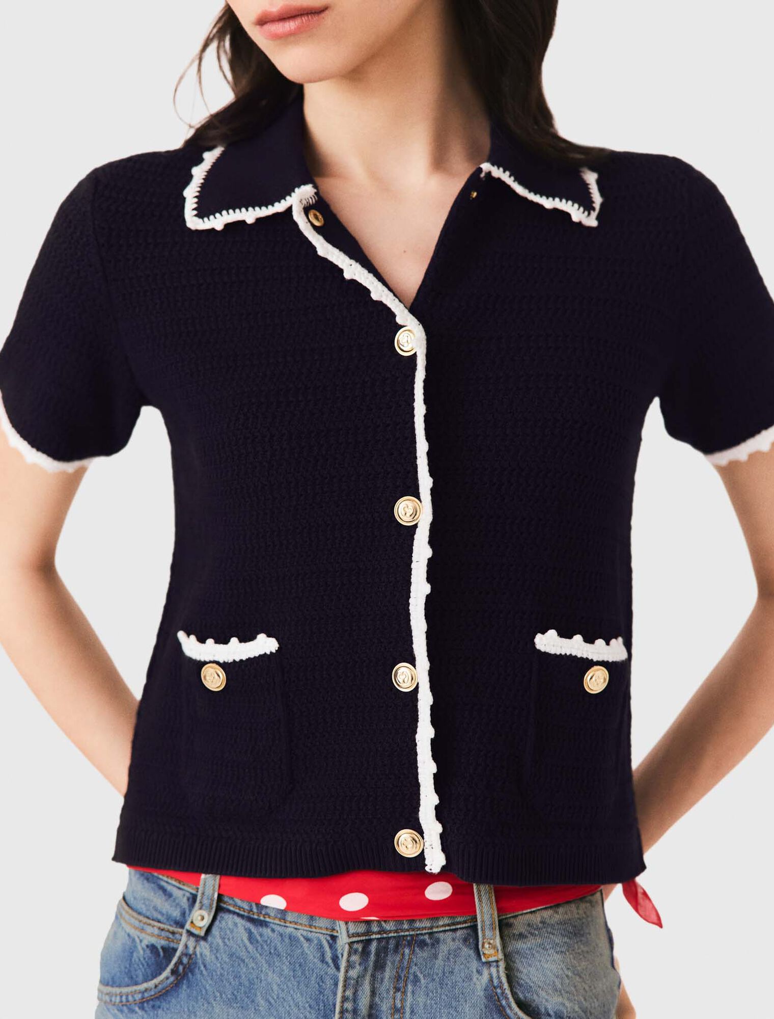 Cardigan mit H&auml;kelabschl&uuml;ssen