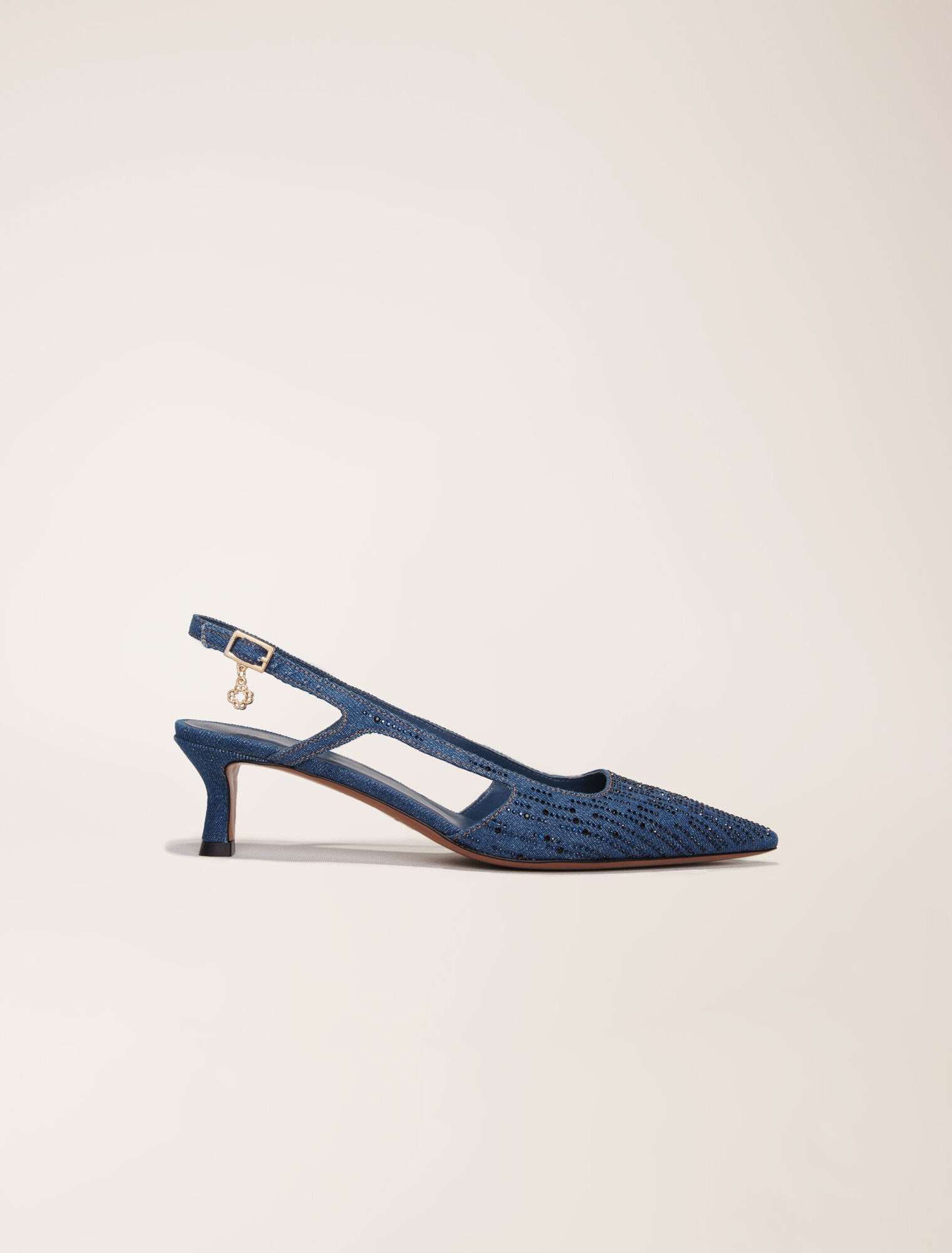 Slingback-Denim-Pumps mit Strass