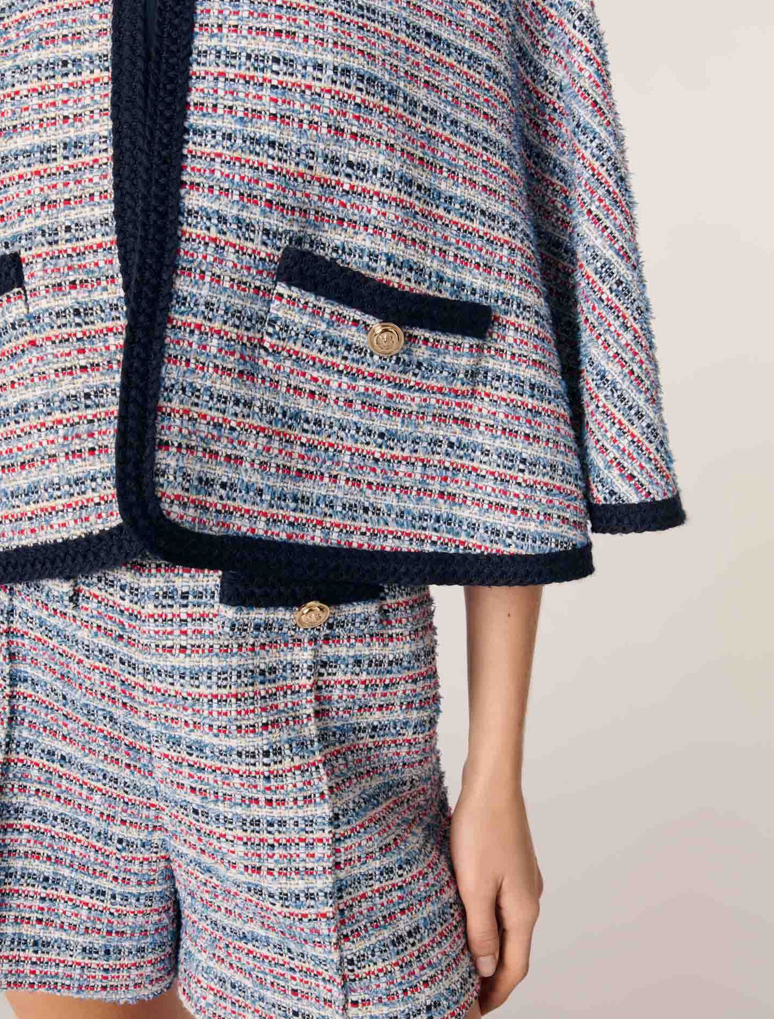Cape aus Tweed mit Kontrastborte