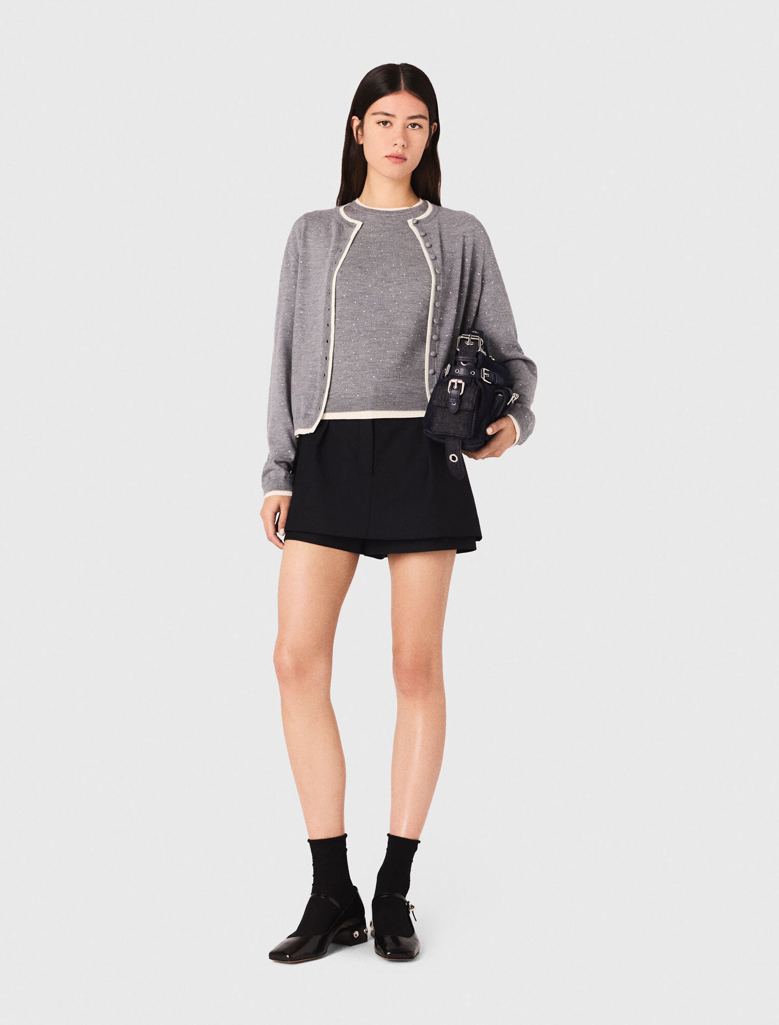 Cardigan aus 100% Wolle mit Strass