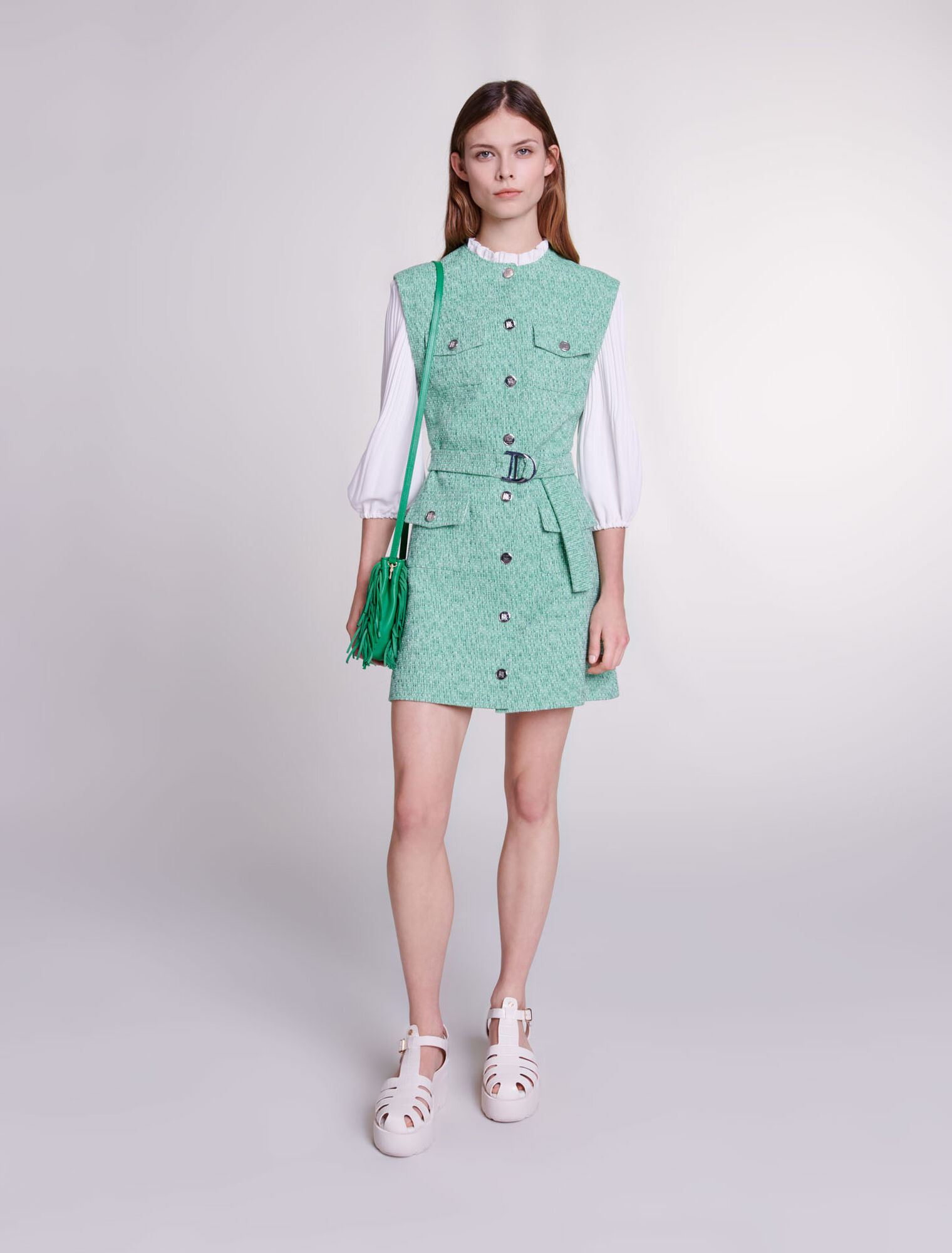 Tweedkleid mit Material-Duo