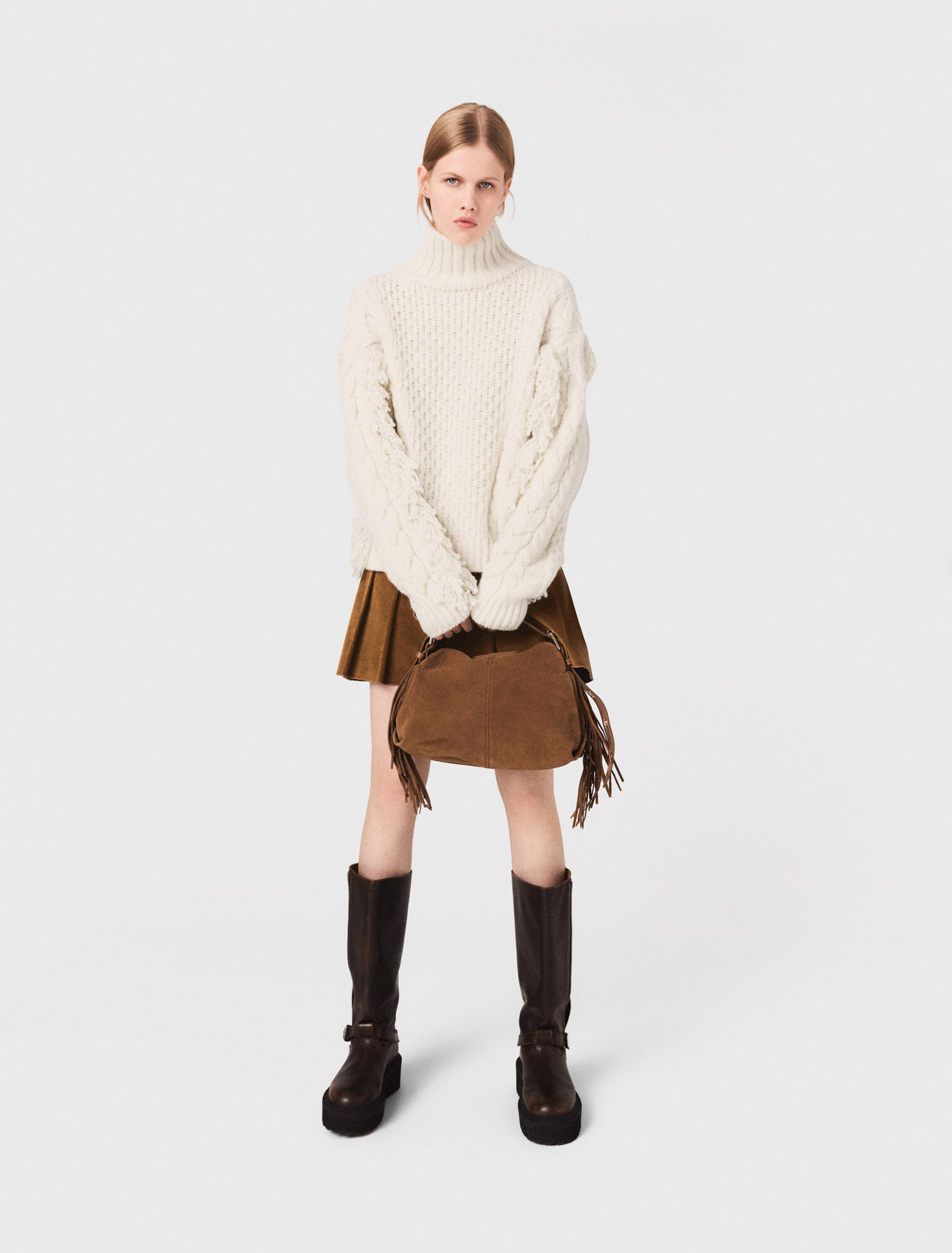 Pullover aus Wollgemisch mit Fransen