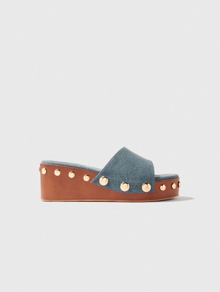 Plateau-Pantoletten aus Denim mit Studs