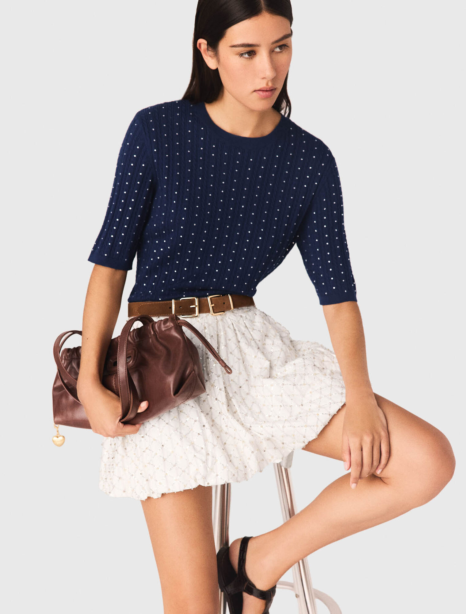 Rundhalspullover mit Strass