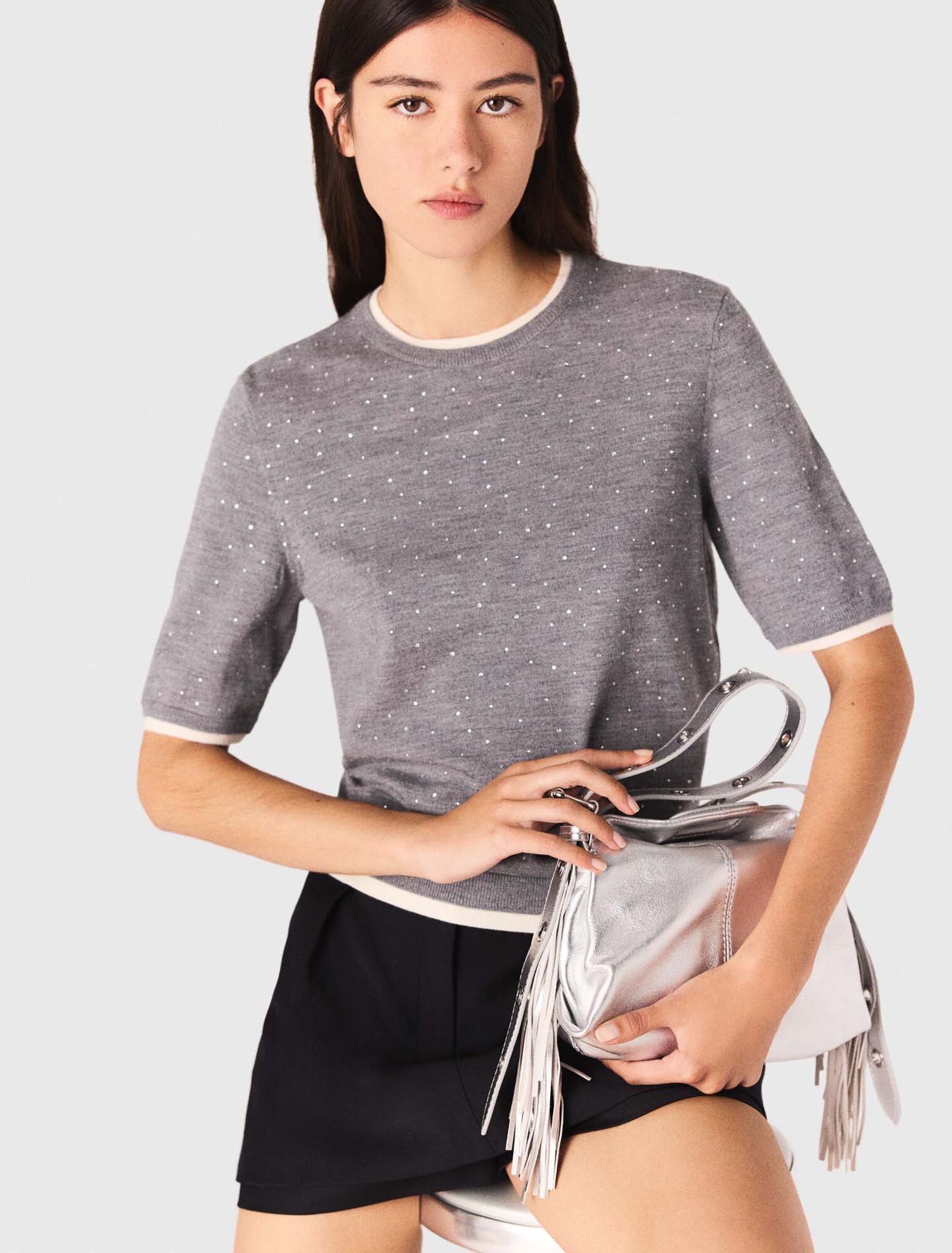 Pullover aus 100% Wolle mit Strass