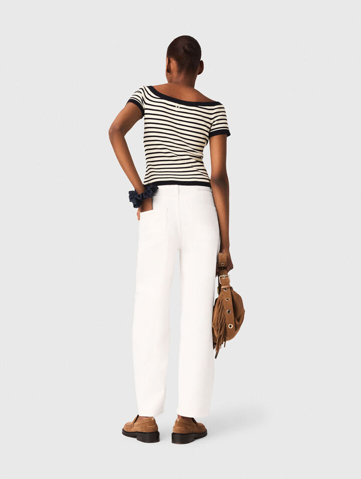 Rippstrick-Top U-Boot-Ausschnitt