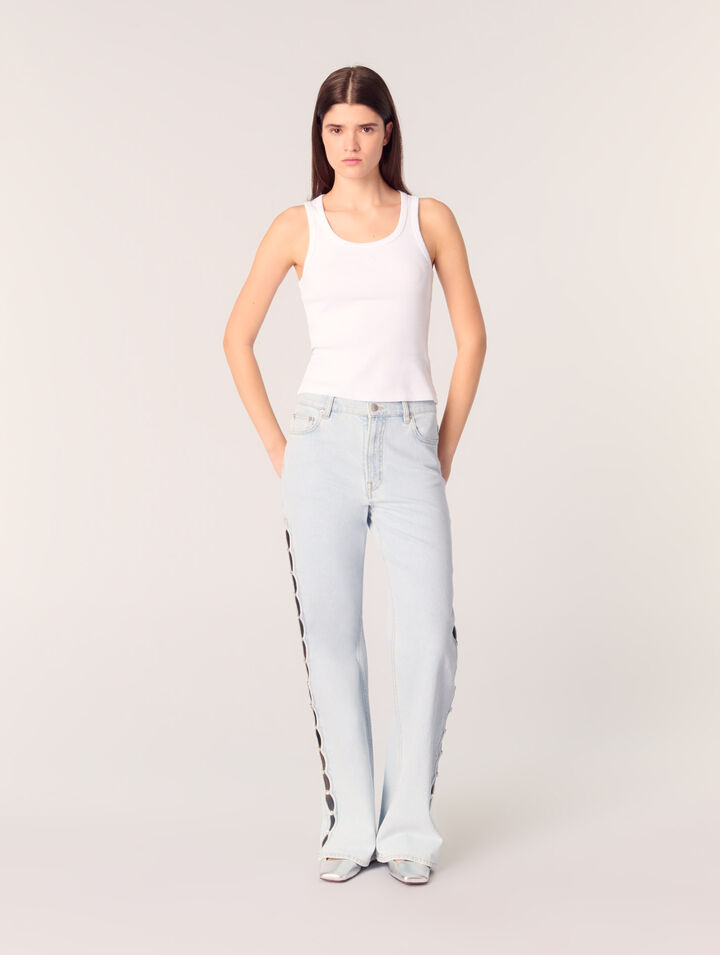 Weite Jeans mit Cut-outs und Strass