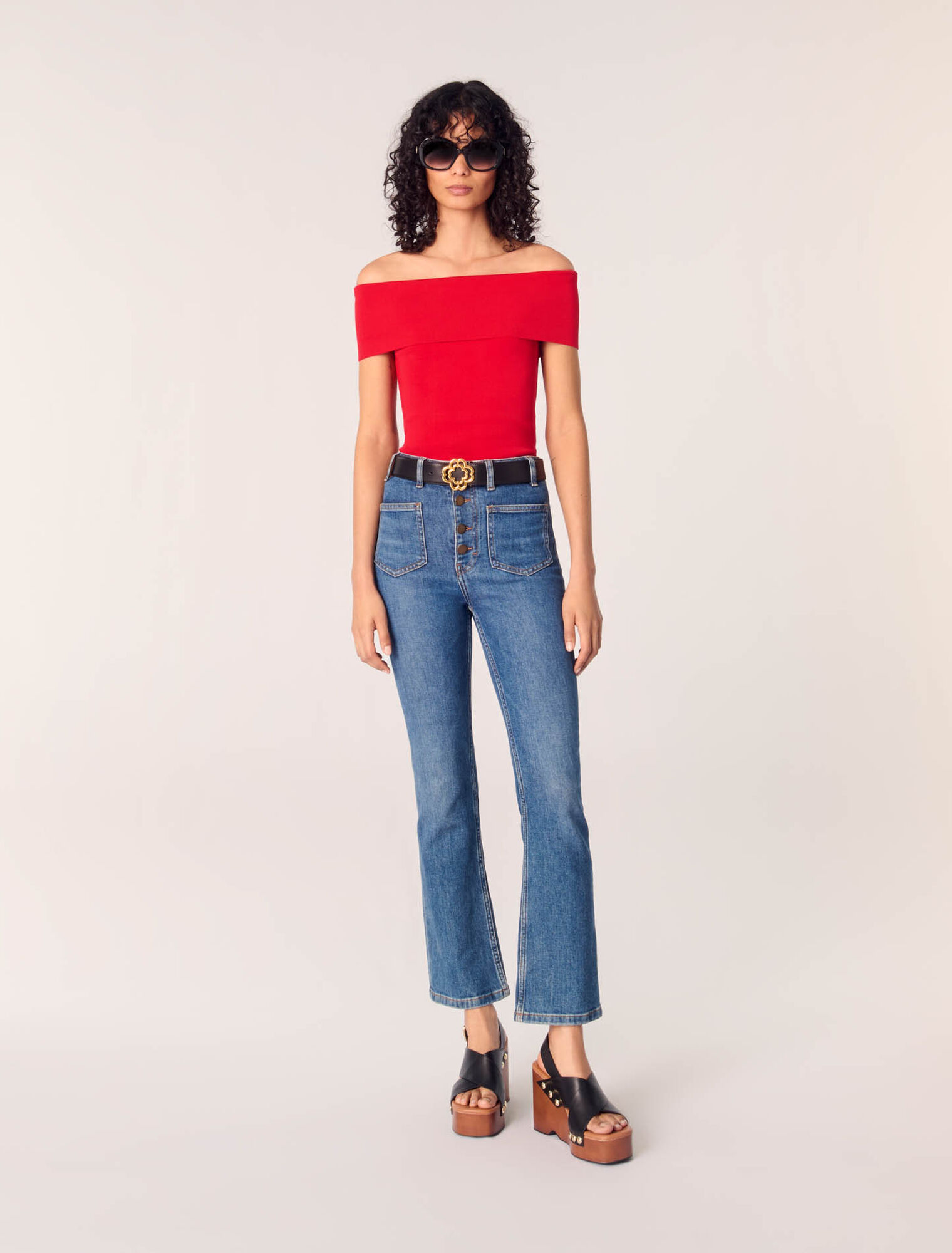 Rippstricktop mit Bardot-Kragen