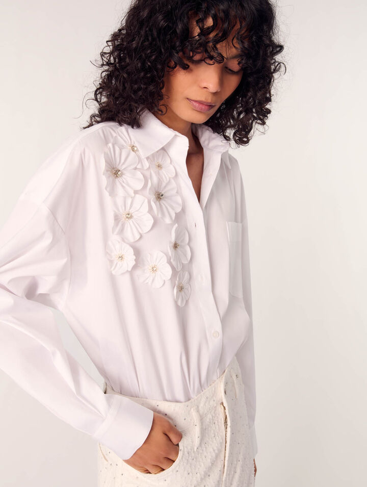 Lange Bluse mit Blumenstickerei