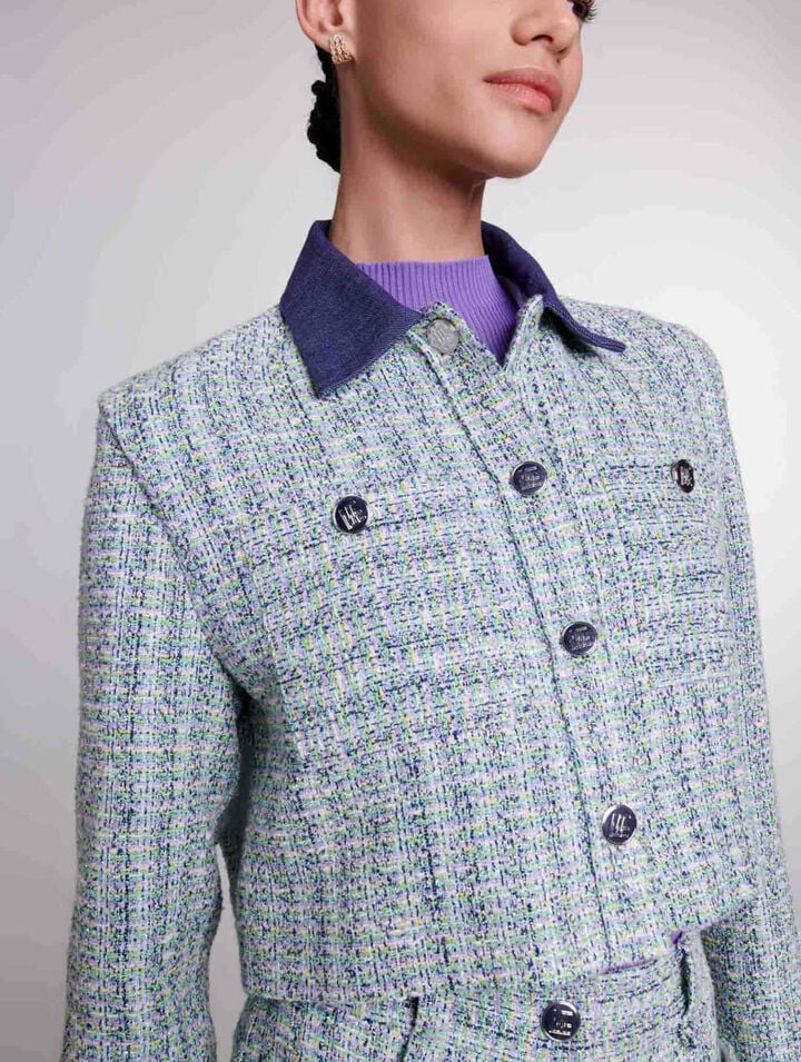 Kurze, kontrastreiche Tweed-Jacke