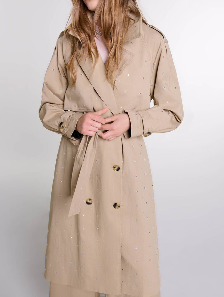 Nieten-Trenchcoat, Stretch-Taille