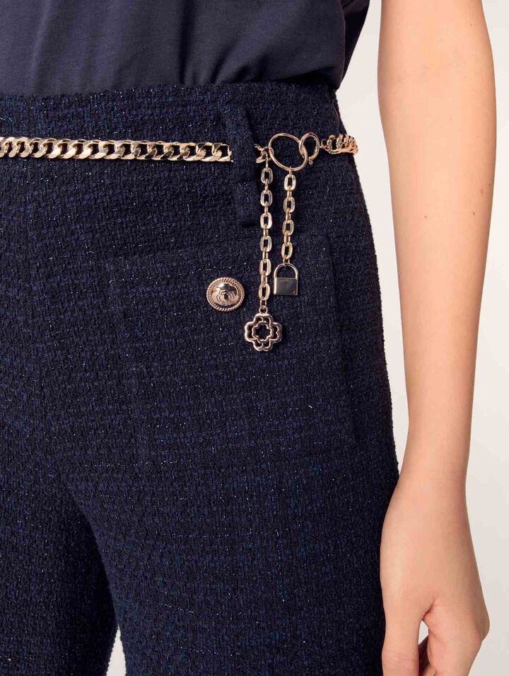 Tweed-Hose mit Kettengürtel