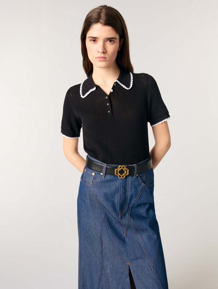 Poloshirt aus Pointelle-Strick