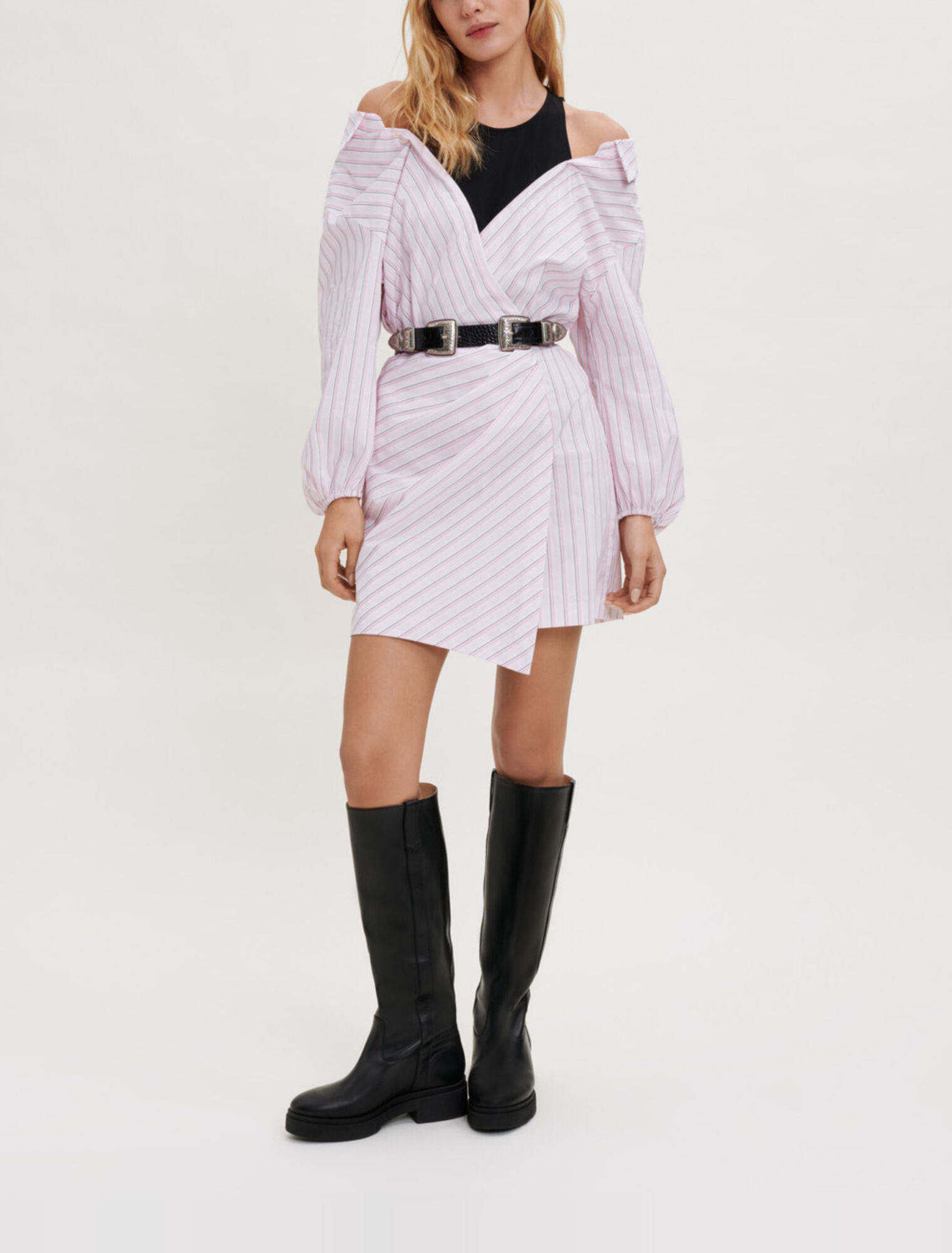 Trompe l'oeil-Kleid mit Streifen