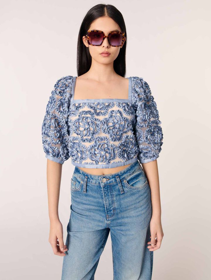 Organza-Top mit floralem Motiv