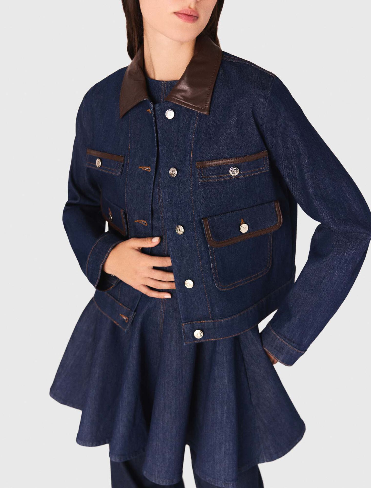Jeansjacke mit Kunstlederkragen