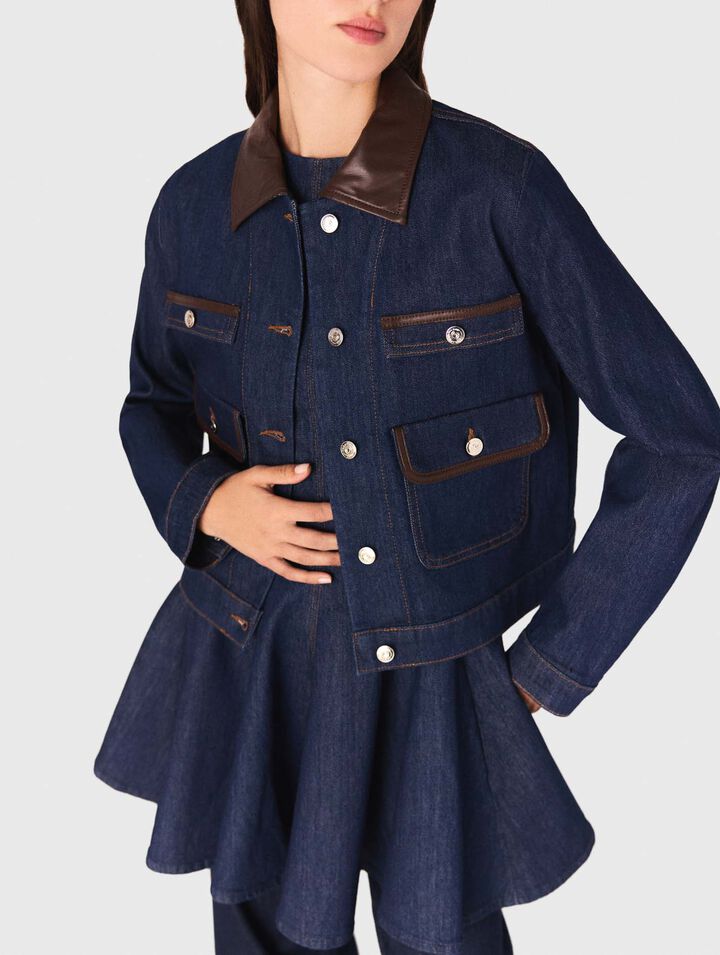 Jeansjacke mit Kunstlederkragen