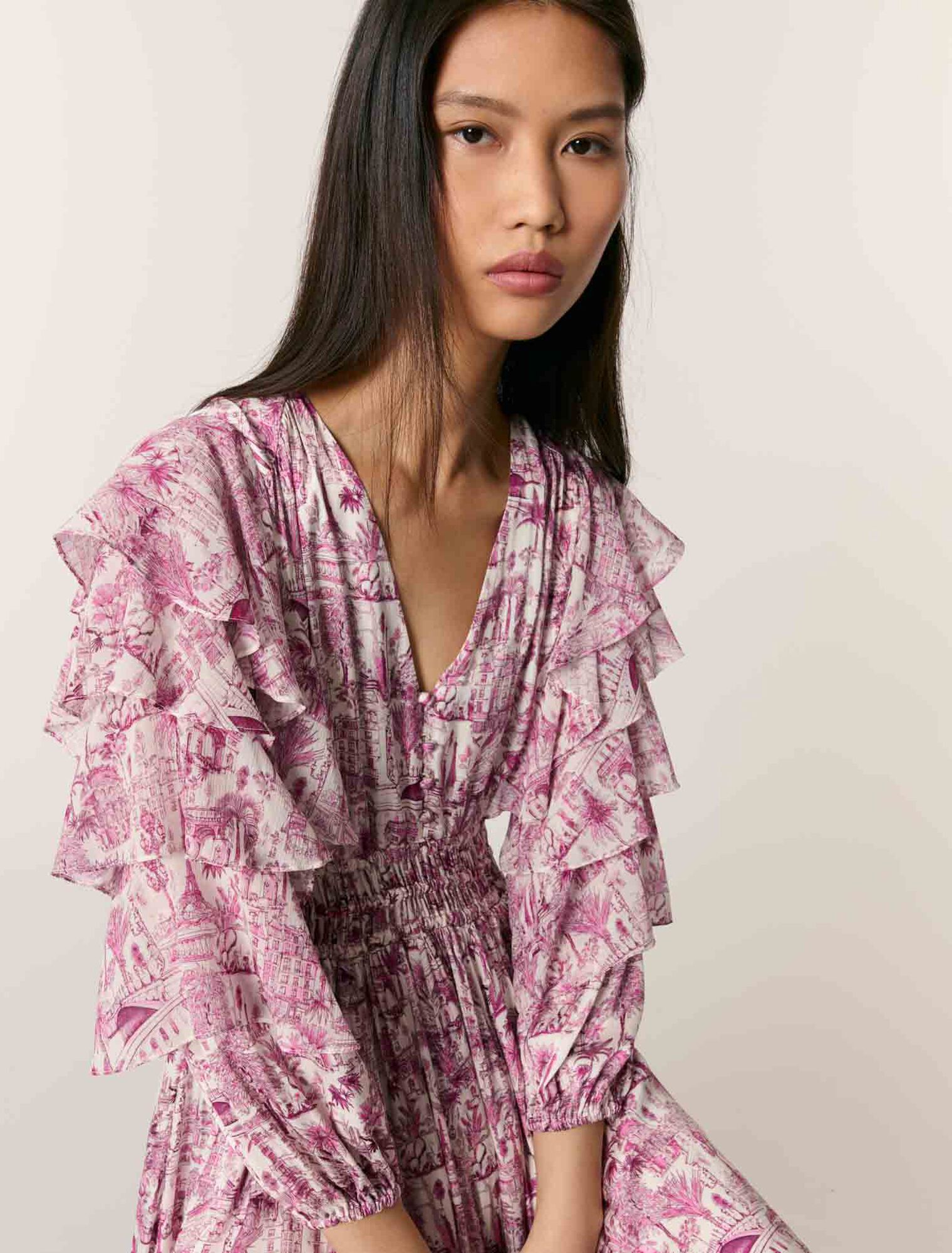 Bedrucktes Kleid mit Volants