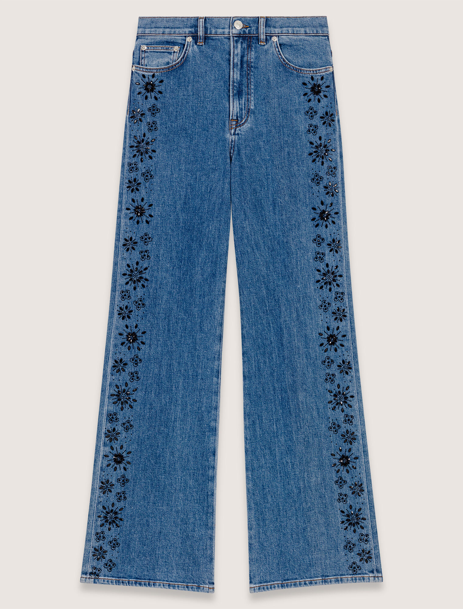 Jeans mit Strass-Stickerei
