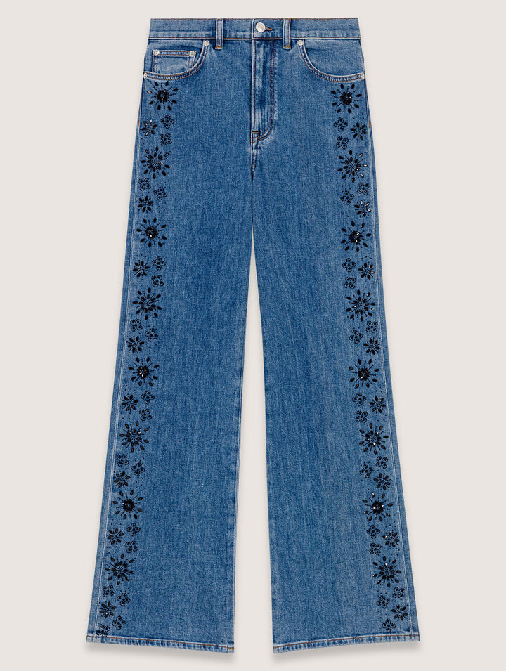 Jeans mit Strass-Stickerei