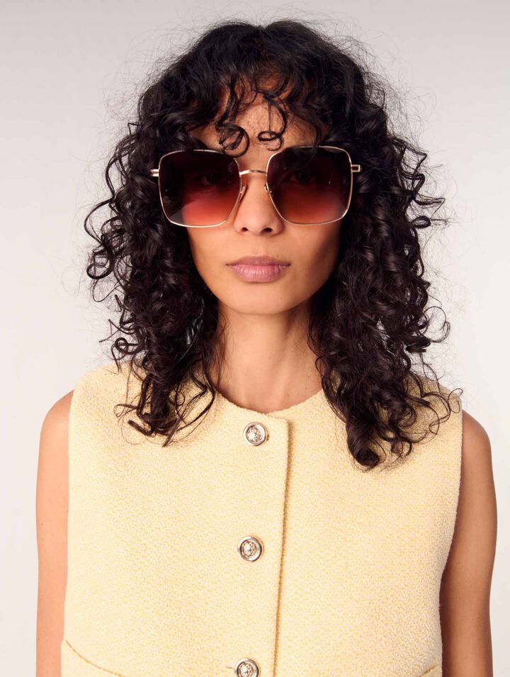 Eckige Sonnenbrille aus Materialmix