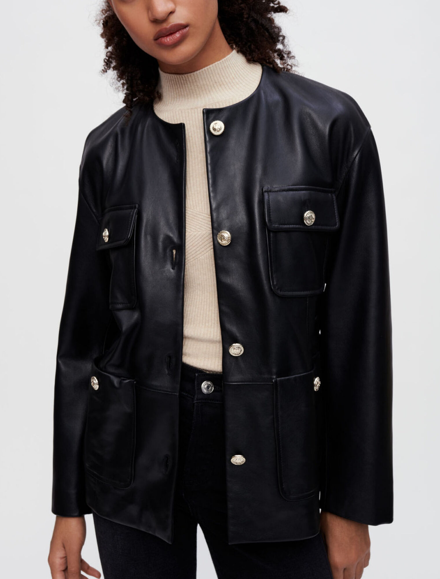 Blousonjacke aus Leder mit 4 Taschen
