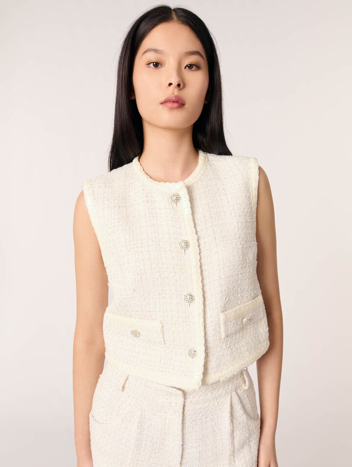 Weste aus Tweed mit Pailletten