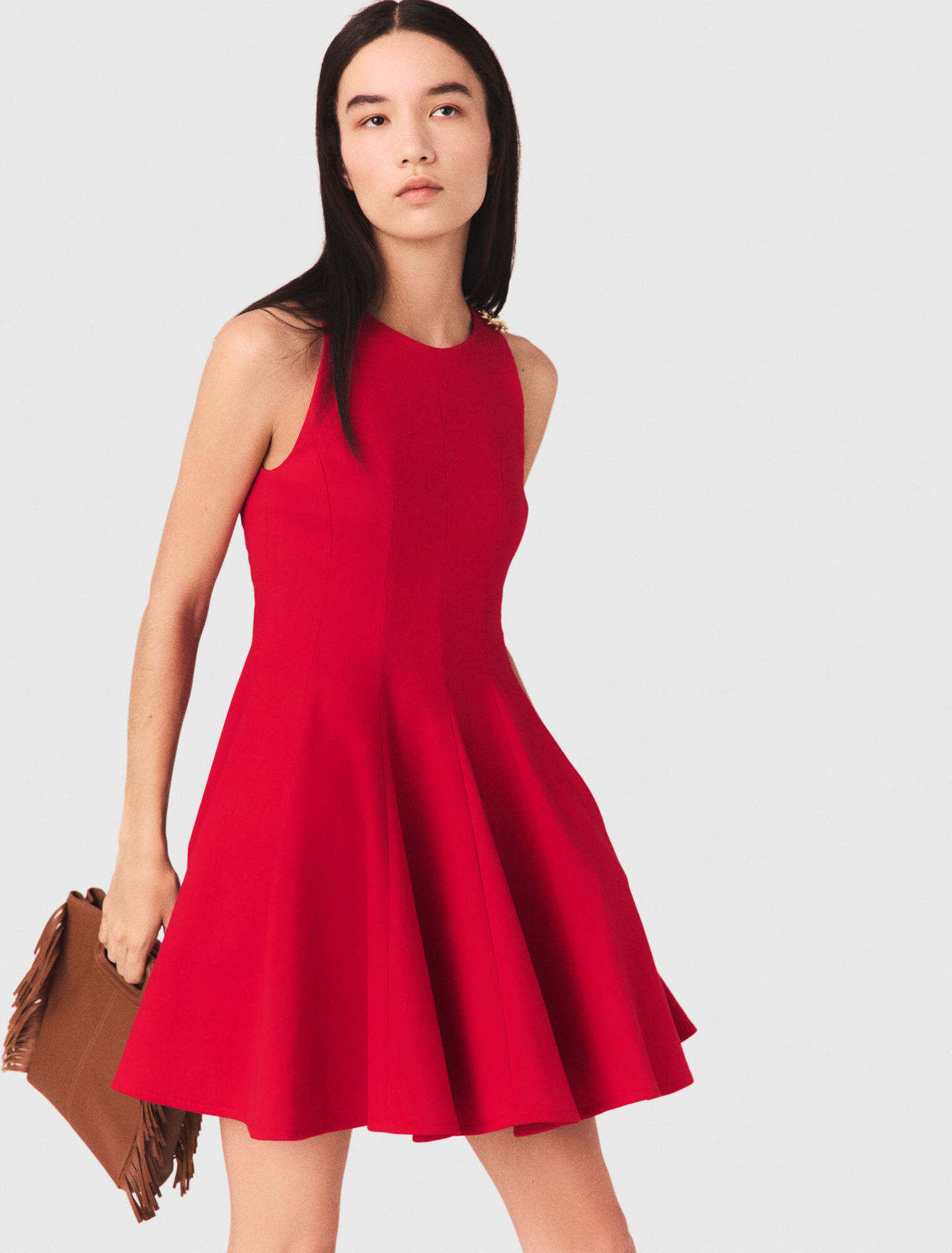 Kurzes ausgestelltes Leinenmixkleid