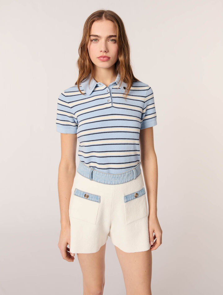 Shorts aus Strick mit Denimborten
