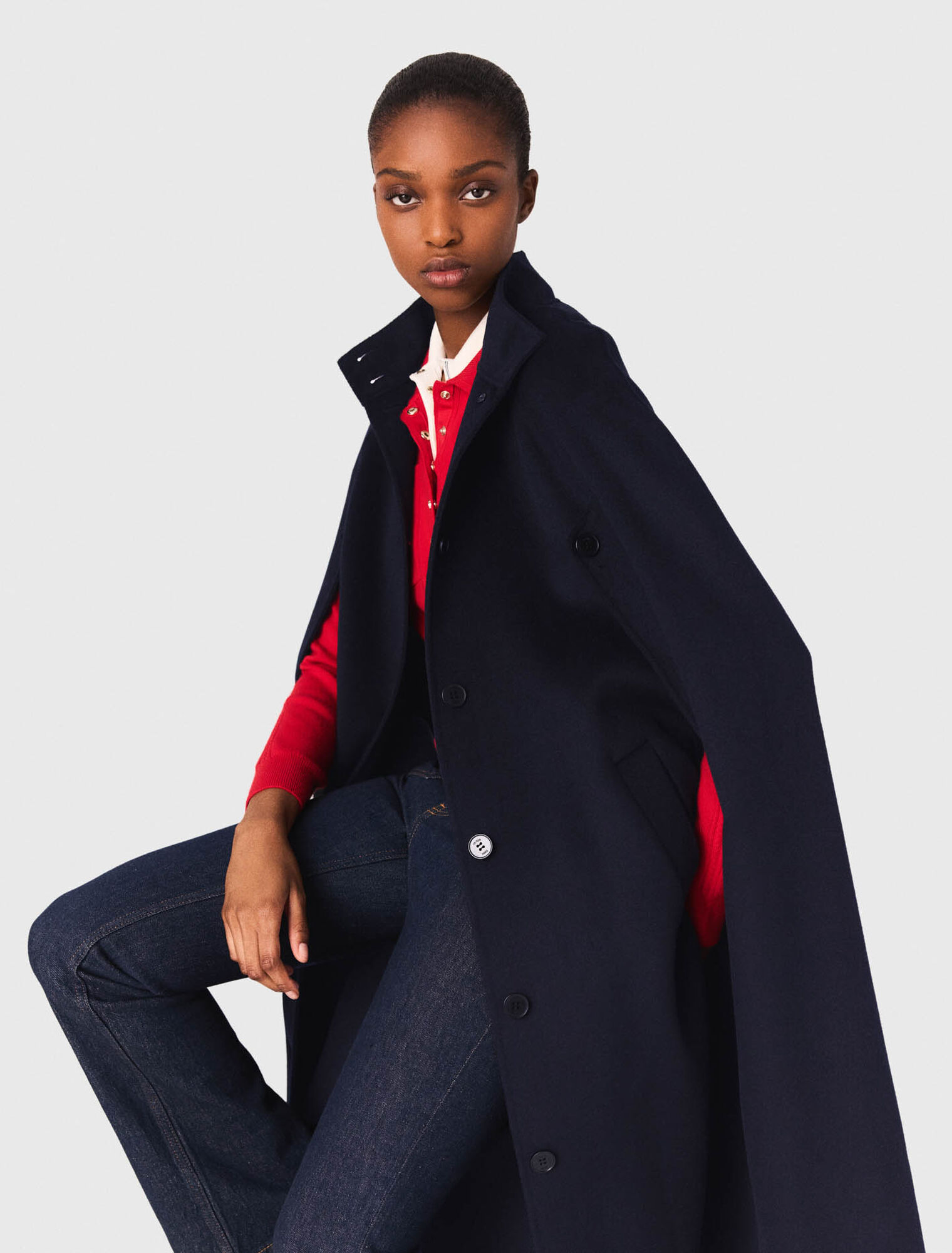 Langer Doubleface-Mantel mit Cape