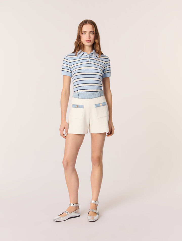 Shorts aus Strick mit Denimborten