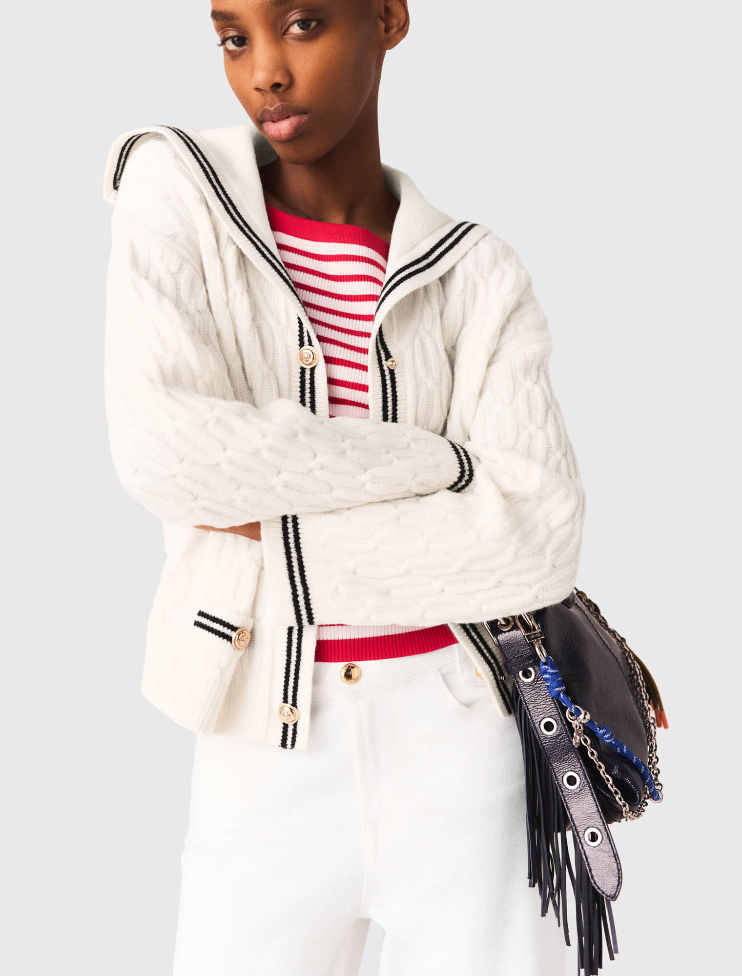 Zopf-Cardigan mit U-Boot-Ausschnitt