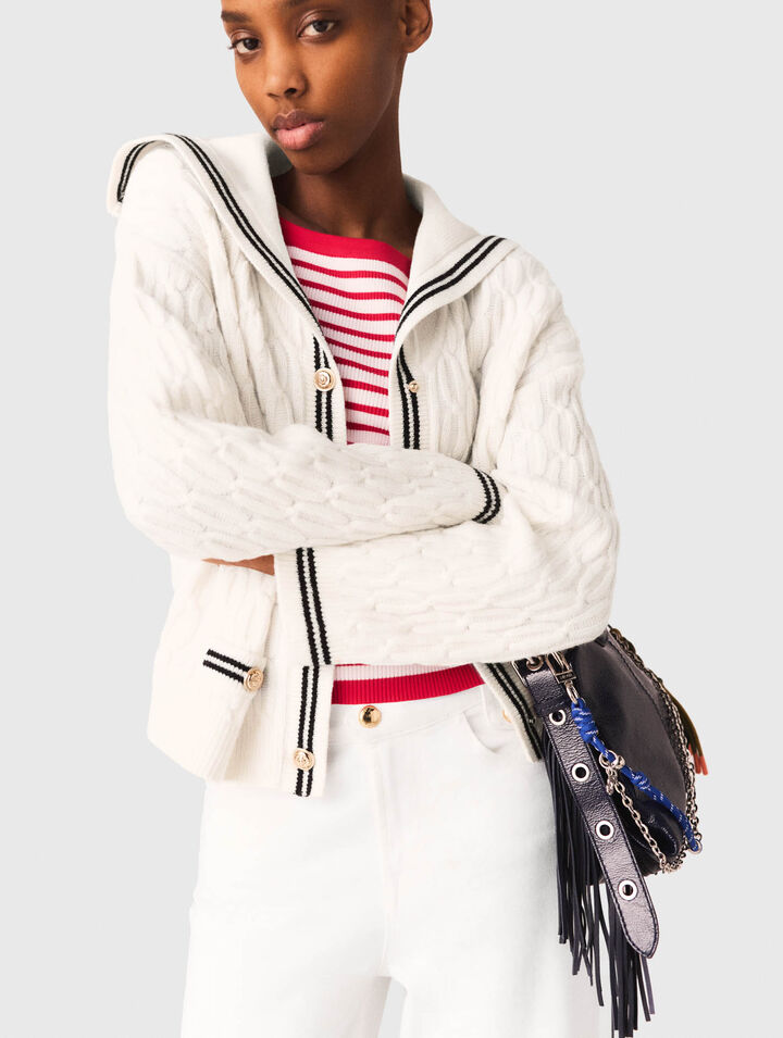 Zopf-Cardigan mit U-Boot-Ausschnitt