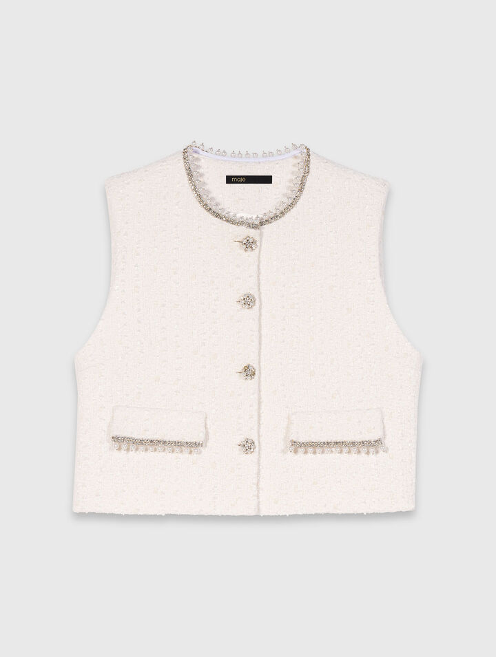 Tweed-Jacke mit Perlenborte