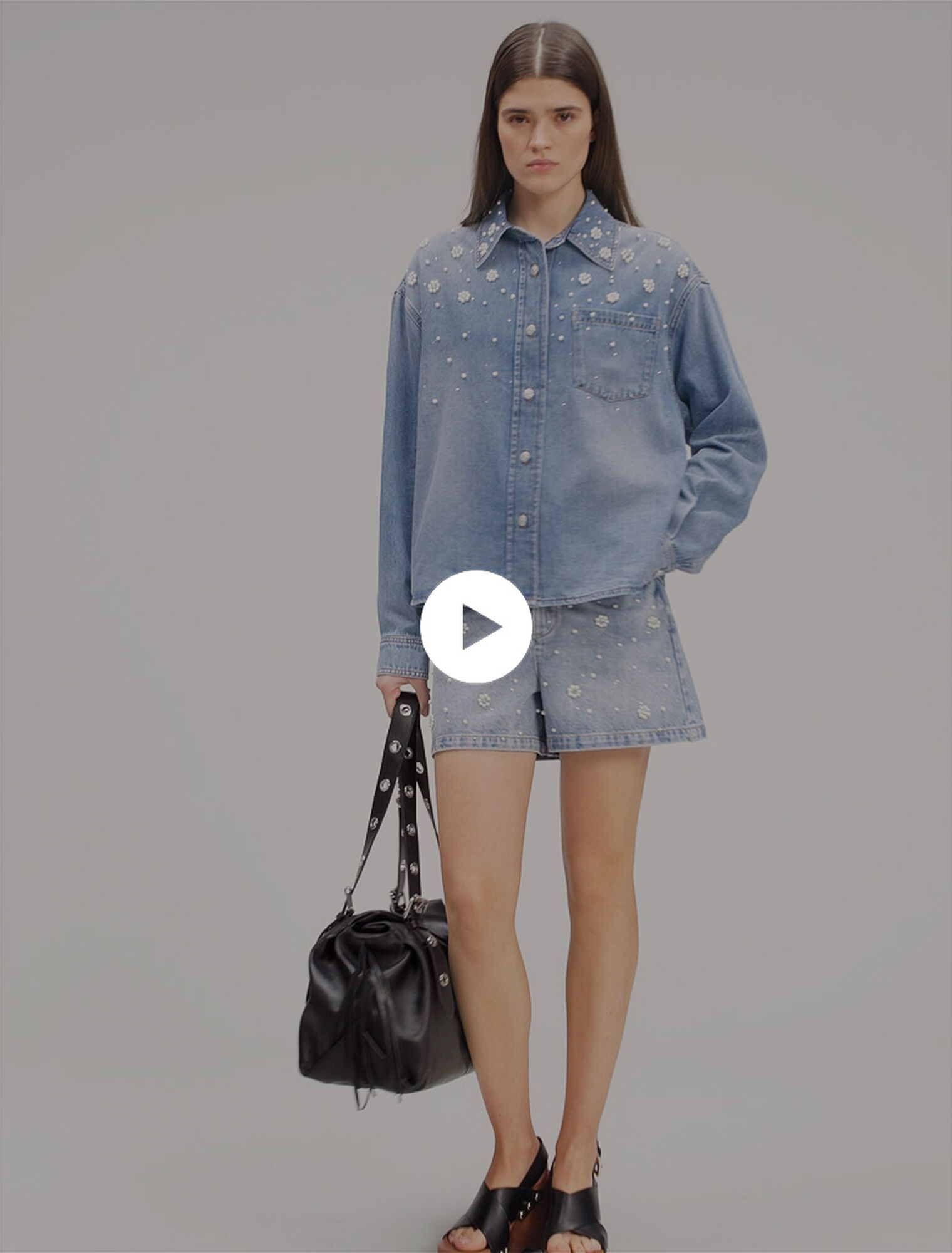 Jeanshemd mit Perlenstickerei