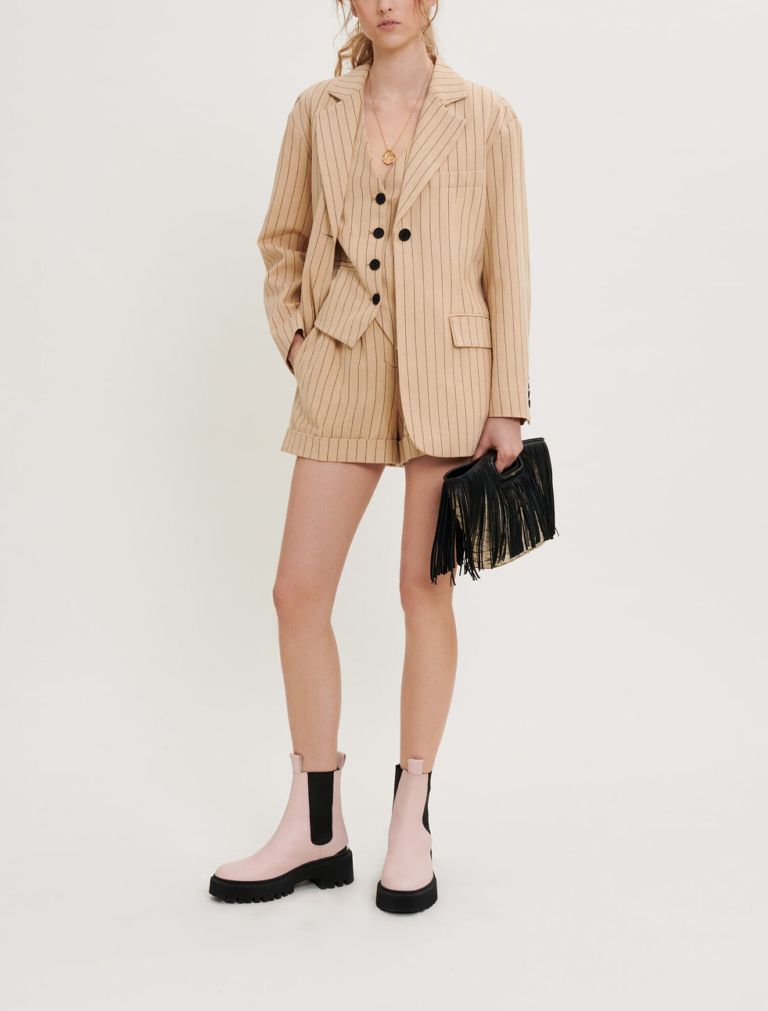 Gestreifte Jacke mit Gürtel