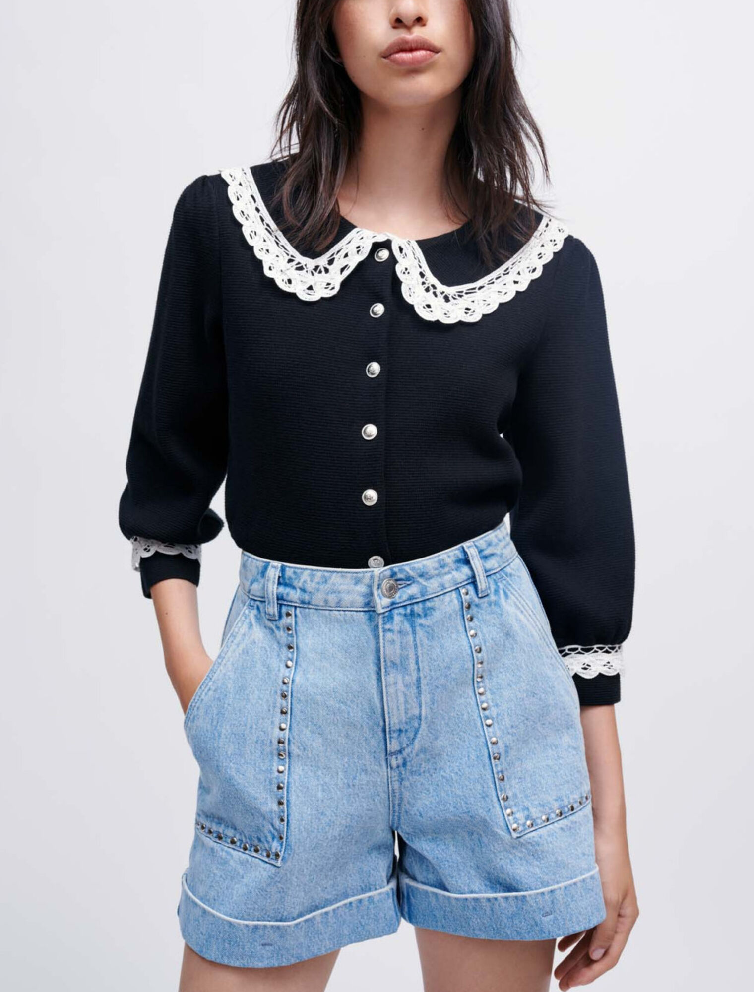 Shorts aus Jeansstoff mit Studs