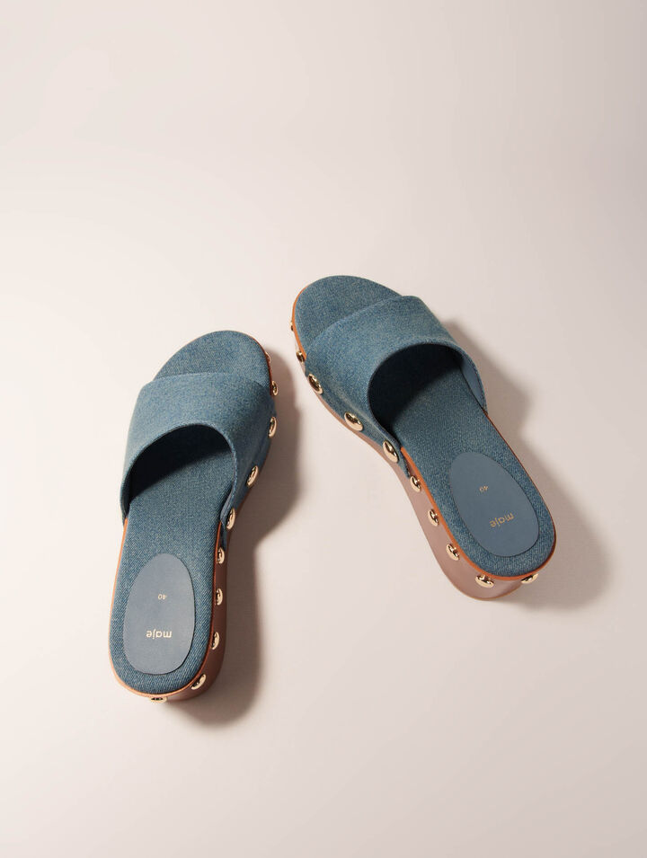 Plateau-Pantoletten aus Denim mit Studs