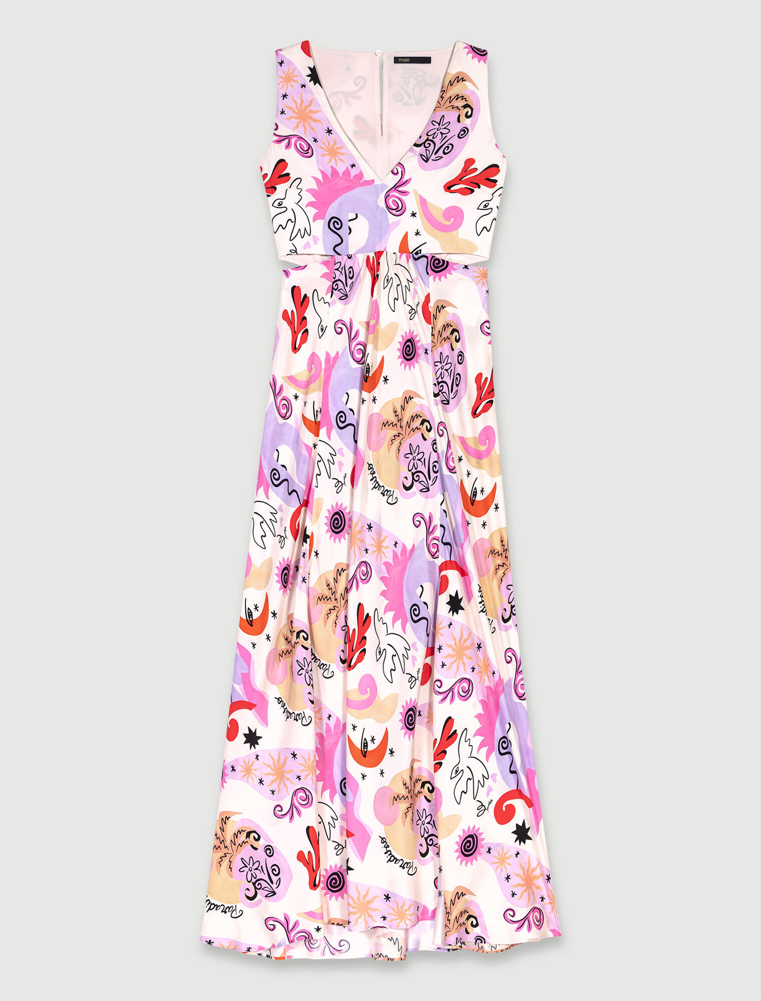 Langes Seidenkleid mit Cut-outs